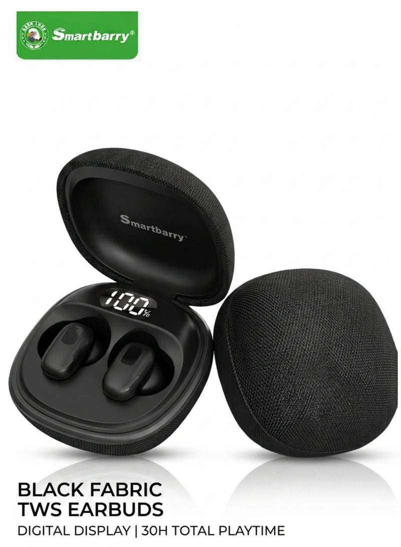 Smartbarry H72 Wireless Earbuds Bluetooth 5.3, 20H Playback Time, LED Battery Display Screen, Touch Sensor Control, HiFi Stereo Sound, Type-C Fast Charging, Ergonomic In-Ear Design, Fabric Texture Charging Case, Noise Reduction Earbuds for Android & iPhone – Black - Image 1
