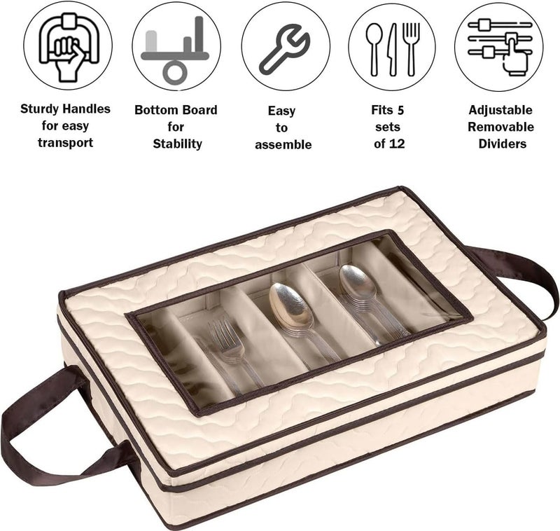 HOLDN’ STORAGE Flatware Storage Case - Durable 5 Compartment Silverware Storage Container Box with Removable Lid and Easy to Carry Handles - Large Capacity Keeps Your Cutlery Organized & Protected - Image 2
