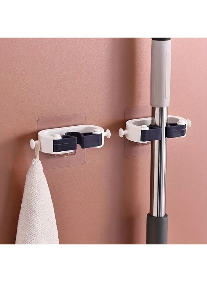 2pcs Dark Blue Wall Mounted Mop Holder Adhesive No Drill Storage - Image 4