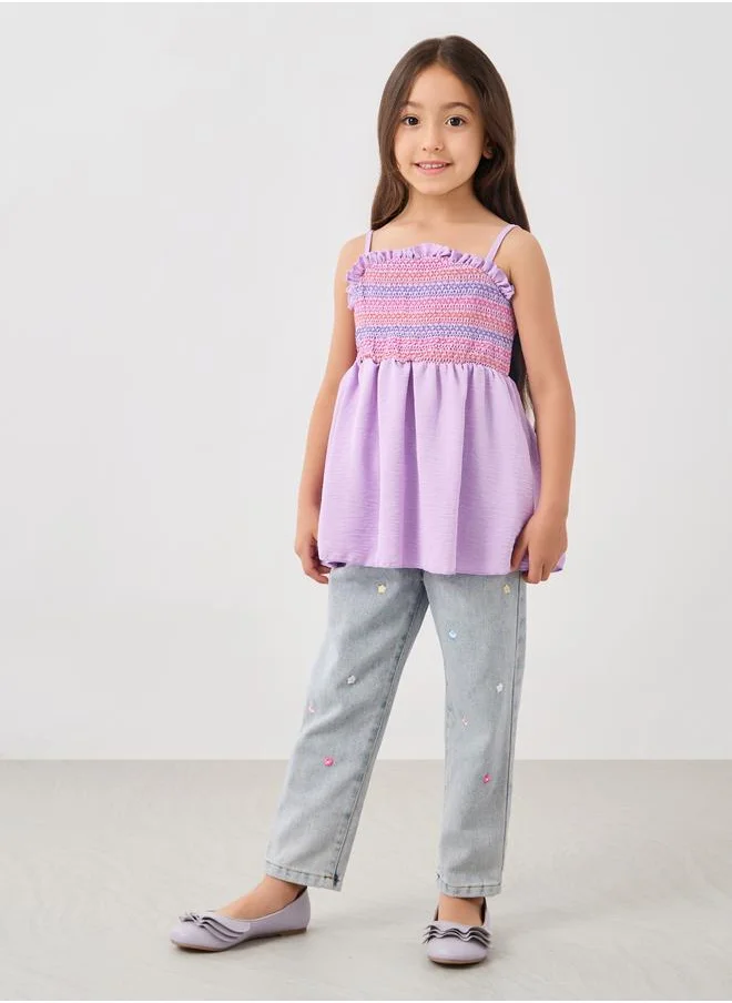 Styli Styli High Rise Floral Embroidered Straight Leg Jeans