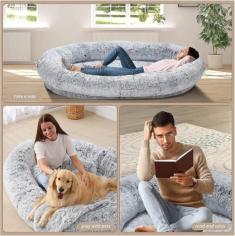 Fluffy Giant Dog Bed, Soft Cosy Dog Bed for Adults, Washable Faux Plush, Bean Bag Bed for People, Families, Pets (Pink) (Brown) - Image 2