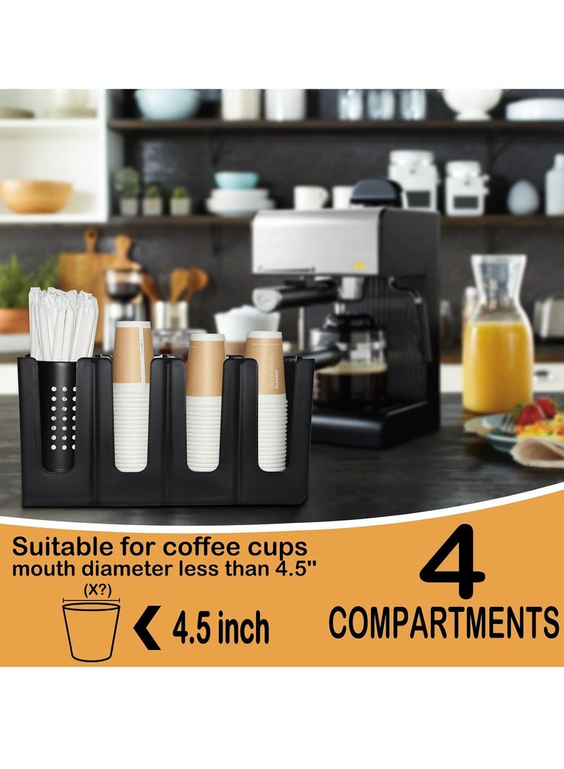 Cup Dispenser Plastic Cup Holder Coffee Cup Holder Cup Storage Organizer with 4 Compartment Paper Cup and Lid Holder，Paper Cup Holder for Countertop Bar, Beverage Cup, Kitchen, Breakroom Restaurant - Image 3