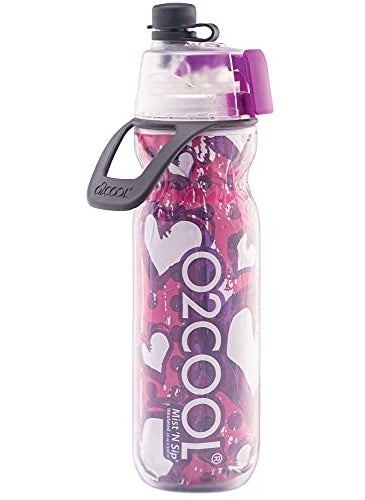 O2COOL O2COOL Mist N Sip Misting Water Bottle 2in1 Mist And Sip Function With No Leak Pull Top Spout Hearts 