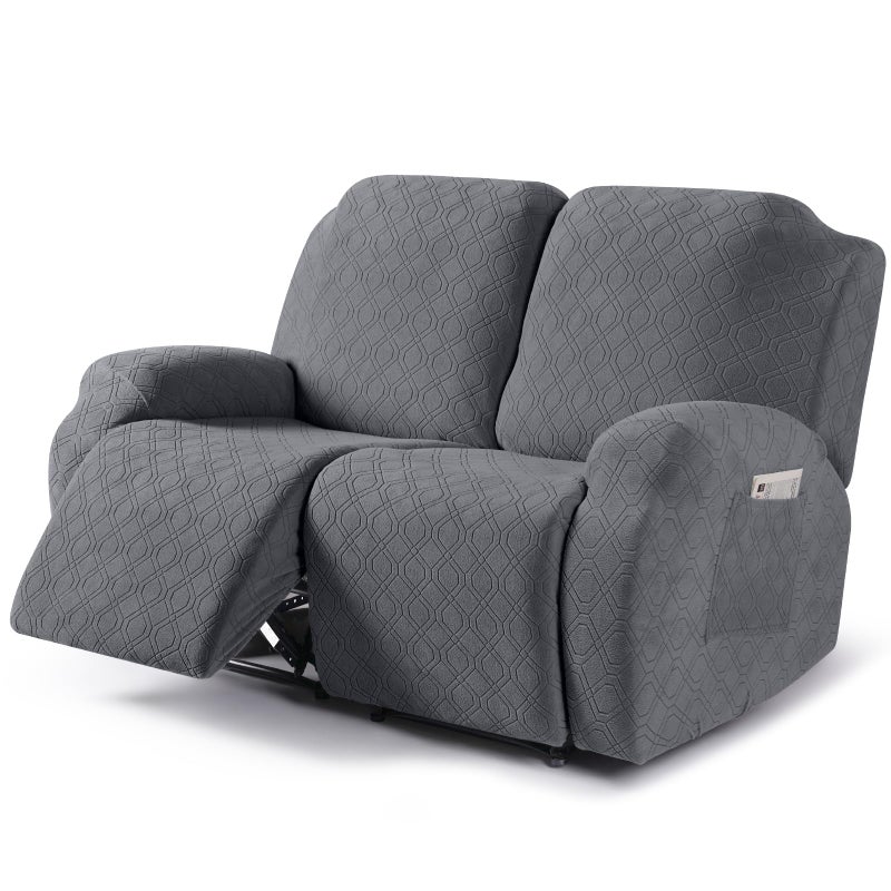 VANSOFY Recliner Cover, 2-Pieces Stretch Reclining Couch Cover with Pockets Loveseat Sofa Slipcovers Soft Washable Furniture Protector for Dogs Cats(Dark Gray) - Image 1