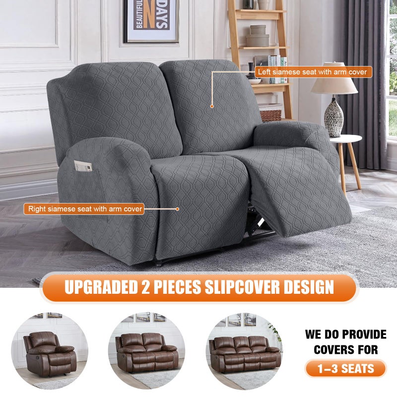 VANSOFY Recliner Cover, 2-Pieces Stretch Reclining Couch Cover with Pockets Loveseat Sofa Slipcovers Soft Washable Furniture Protector for Dogs Cats(Dark Gray) - Image 3