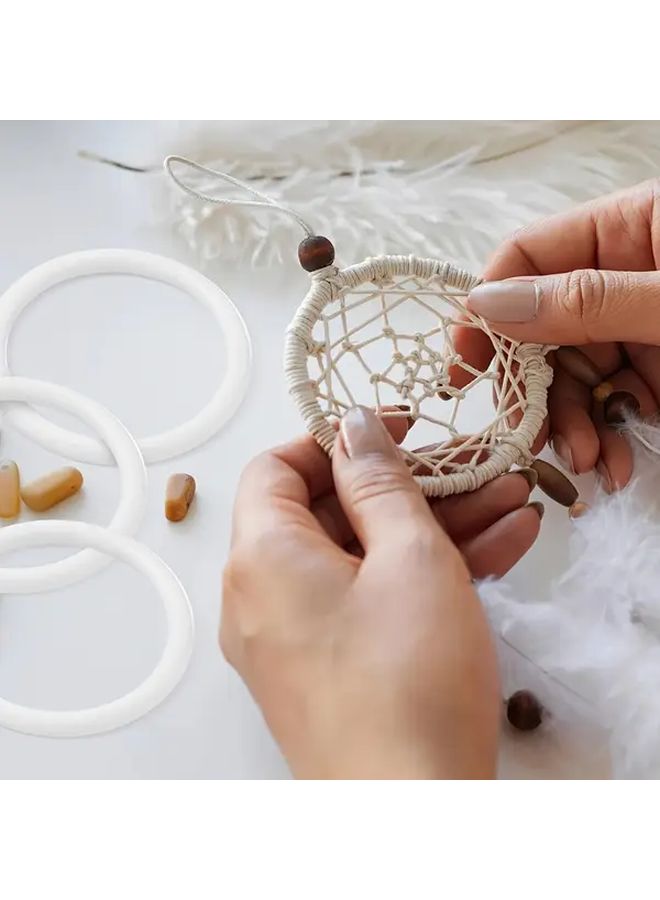 8 Plastic Rings 3.34 Inches White Durable Flexible Crafting Loops Smooth Edges for Weaving Tassels Wall Art Ideal Home Party Decorations Easy Cut Shape - Image 1