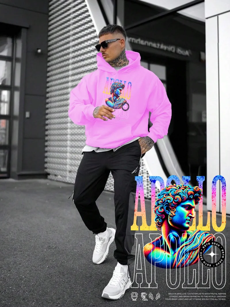DogFish Women, Men's Sweatshirt Apollo Greek God Mythology Y2K Printed Thick Pink Lover Sweatshirt