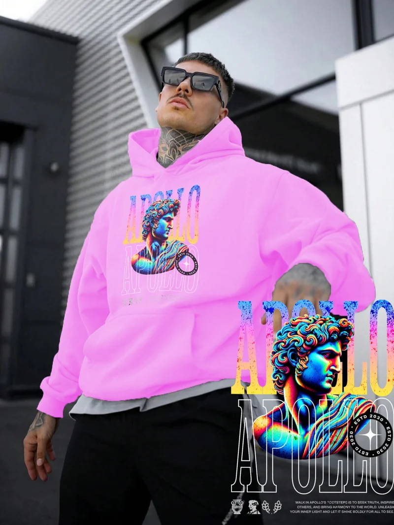 DogFish Women, Men's Sweatshirt Apollo Greek God Mythology Y2K Printed Thick Pink Lover Sweatshirt