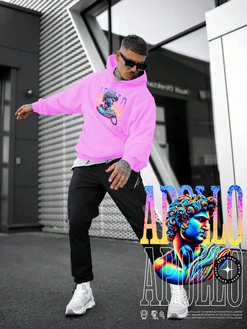 DogFish Women, Men's Sweatshirt Apollo Greek God Mythology Y2K Printed Thick Pink Lover Sweatshirt