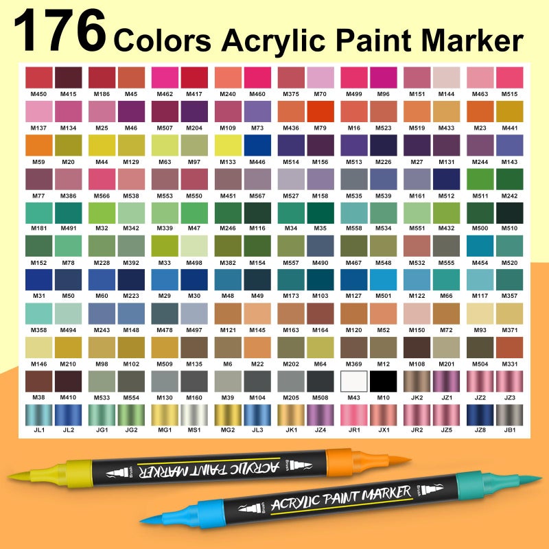 Amamao 176 Colors Acrylic Paint Markers Pens Set,88 Pack Brush Acrylic Paint Markers for Rock Painting Fabric Plastic Wood Canvas Stone Glass Paper DIY Craft Supplies - Image 3