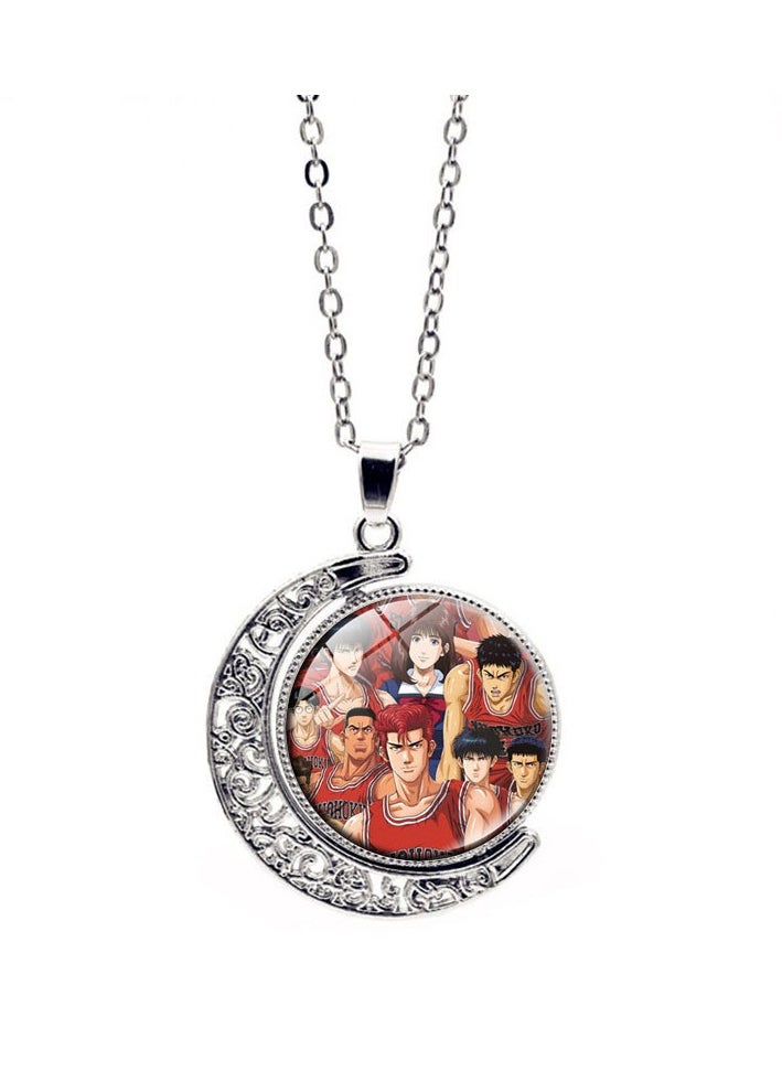 KUYING New Slam Dunk Double Sided Rotating Moon Pendant Necklace 