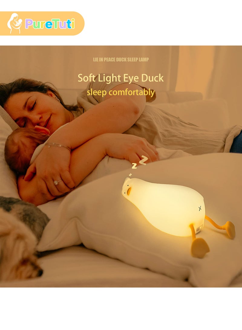 طفل نقي ضوء ليلي على شكل بطة مستلقية، مصباح LED على شكل بطة إسفنجية، بطة مضيئة لطيفة، ضوء ليلي قابل للتعتيم من السيليكون لغرفة الأطفال، مصباح لمس بجانب السرير قابل لإعادة الشحن للرضاعة الطبيعية، البطة فين. - Image 5