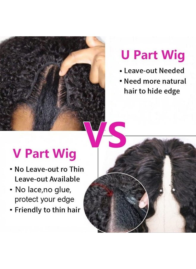 PRIMELACE PRIMELACE Curly V Part Wig Human Hair 16inch Kinkycurly Wig Human Hair Minimal Leave Out Brazilian V Part Wigs for Black Women Human Hair V Shape Clip in Wigs Natural Color 180% Density  - Image 2
