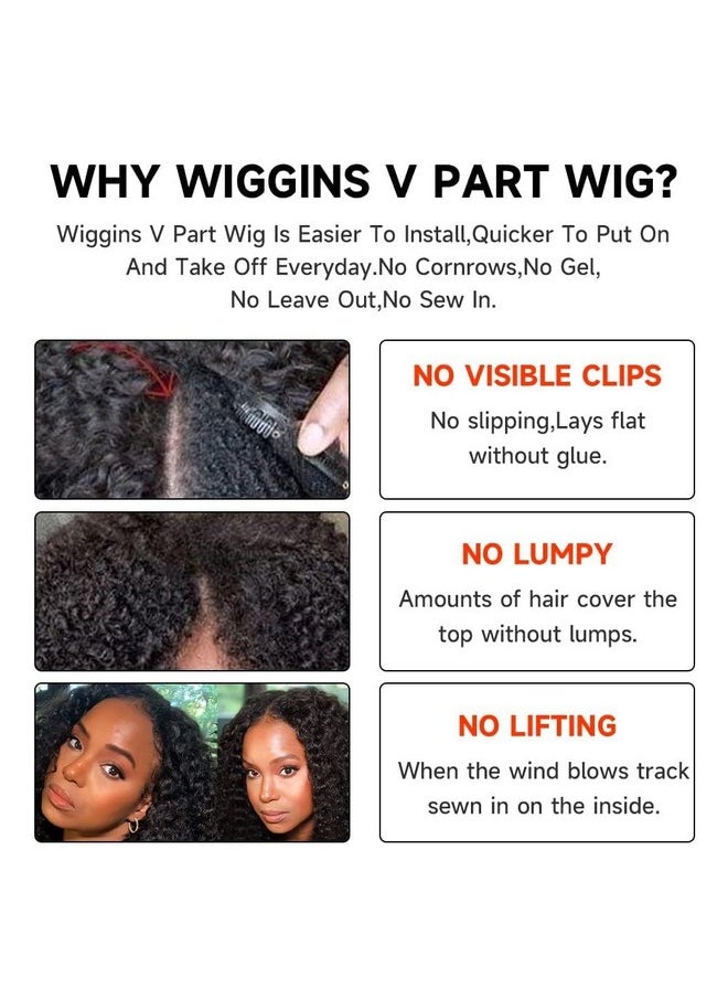 PRIMELACE PRIMELACE Curly V Part Wig Human Hair 16inch Kinkycurly Wig Human Hair Minimal Leave Out Brazilian V Part Wigs for Black Women Human Hair V Shape Clip in Wigs Natural Color 180% Density  - Image 3
