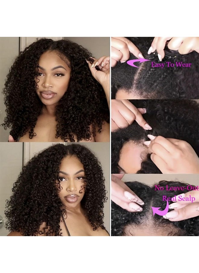 PRIMELACE PRIMELACE Curly V Part Wig Human Hair 16inch Kinkycurly Wig Human Hair Minimal Leave Out Brazilian V Part Wigs for Black Women Human Hair V Shape Clip in Wigs Natural Color 180% Density  - Image 4