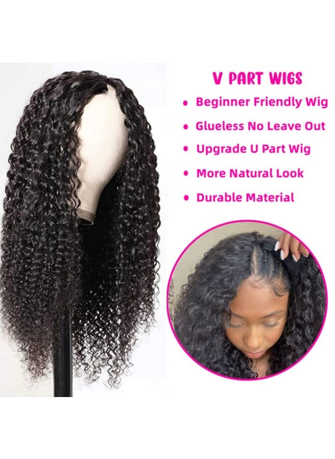 PRIMELACE PRIMELACE Curly V Part Wig Human Hair 16inch Kinkycurly Wig Human Hair Minimal Leave Out Brazilian V Part Wigs for Black Women Human Hair V Shape Clip in Wigs Natural Color 180% Density  - Image 5