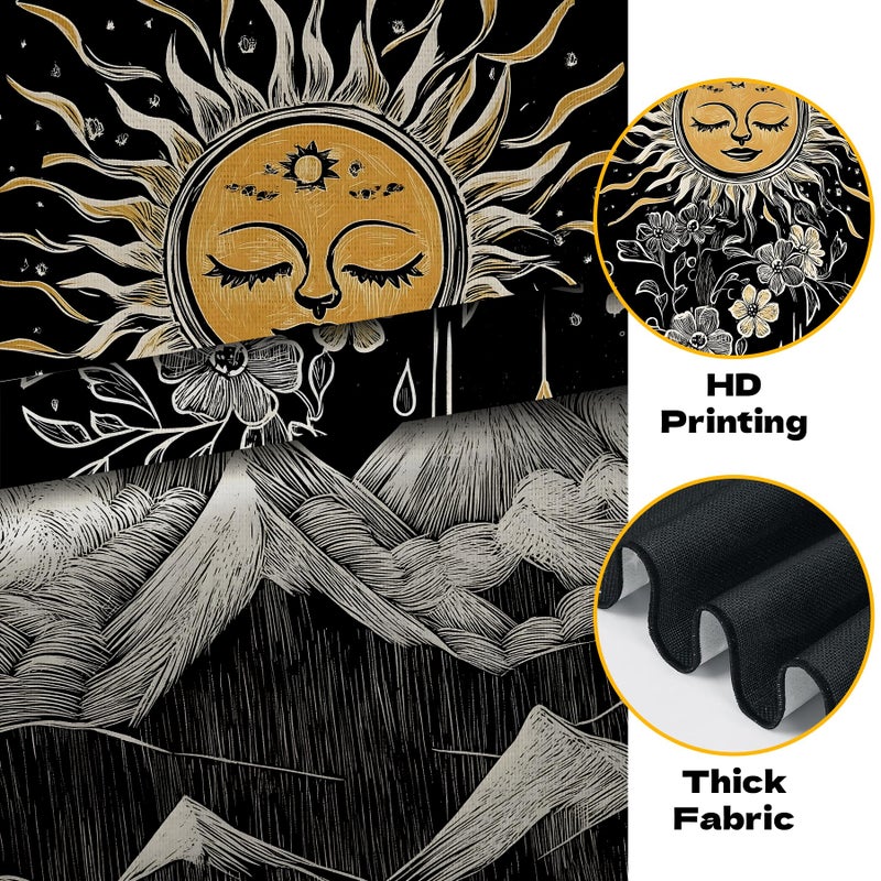 BVBOX 2 PCS Vertical Tapestry 13"x51", Boho Celestial Sun, Moon & Mountain Mystical Art with Gold Accents Aesthetic Long Vertical Wall Hanging Black Tassel Tapestries Home Decor for Living Room, Bedroom - Image 4