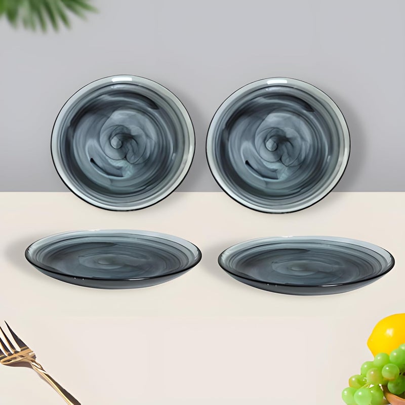 Lemon Tree 16 cm Round Glass Plate Set of 4 Handmade Alabaster Finish 6 Snack Plates for Serving Snacks Fruits Desserts Salads Chaat Colored Glass Microwave Dishwasher Safe Black - Image 1