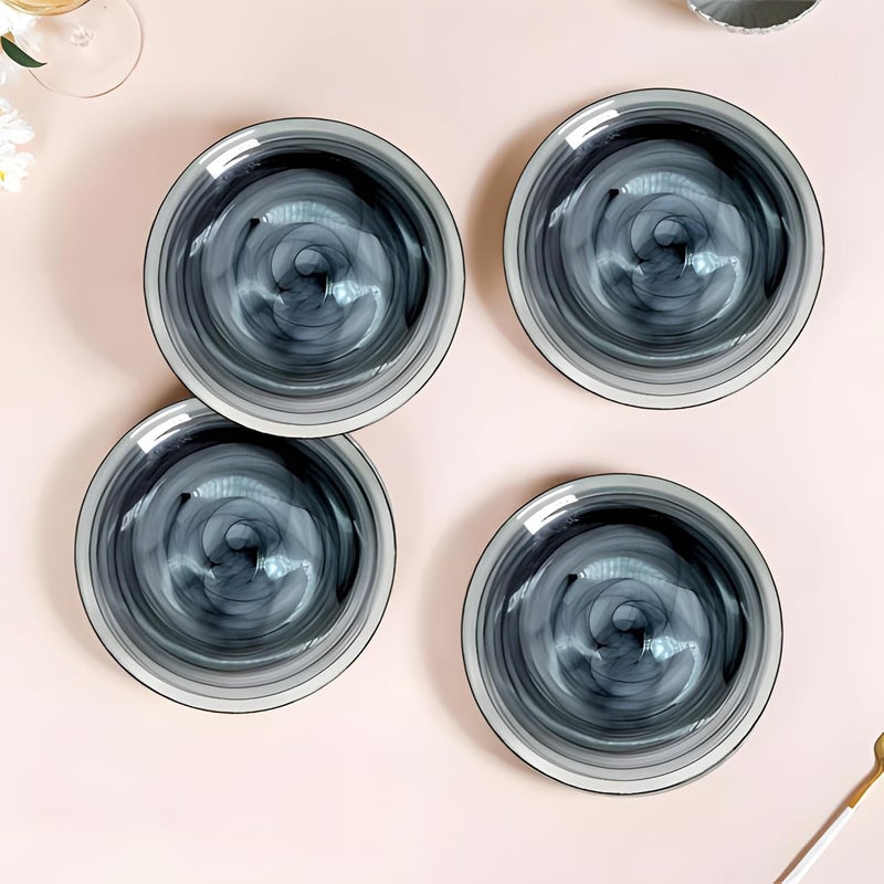 Lemon Tree 16 cm Round Glass Plate Set of 4 Handmade Alabaster Finish 6 Snack Plates for Serving Snacks Fruits Desserts Salads Chaat Colored Glass Microwave Dishwasher Safe Black - Image 5