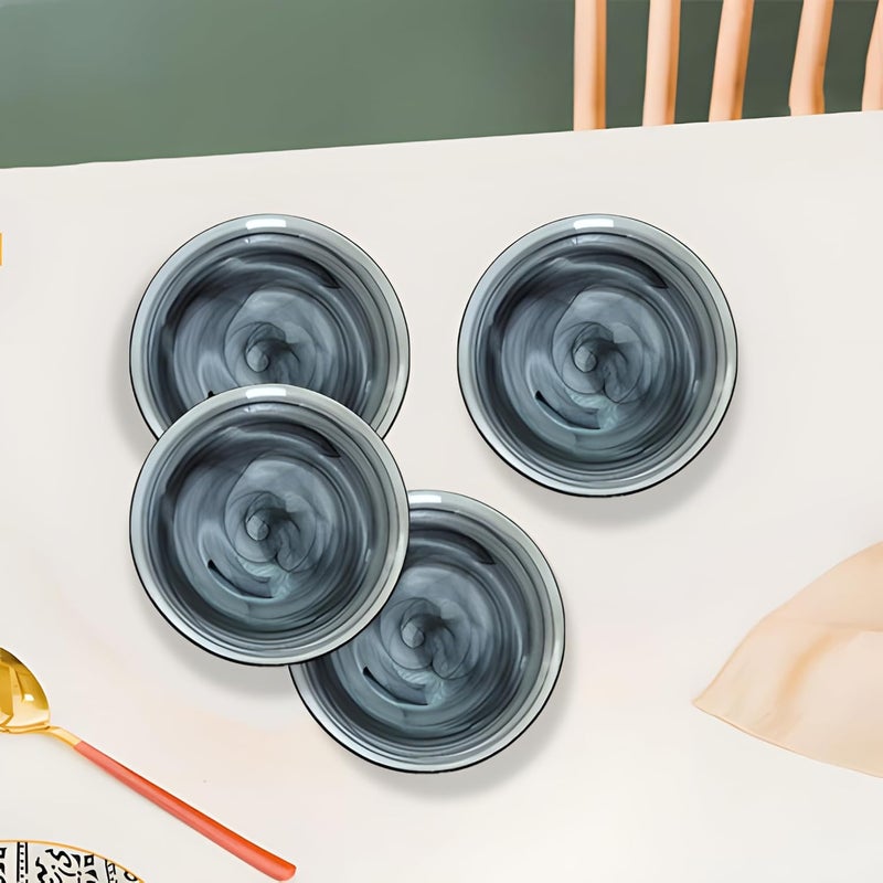Lemon Tree 16 cm Round Glass Plate Set of 4 Handmade Alabaster Finish 6 Snack Plates for Serving Snacks Fruits Desserts Salads Chaat Colored Glass Microwave Dishwasher Safe Black - Image 4