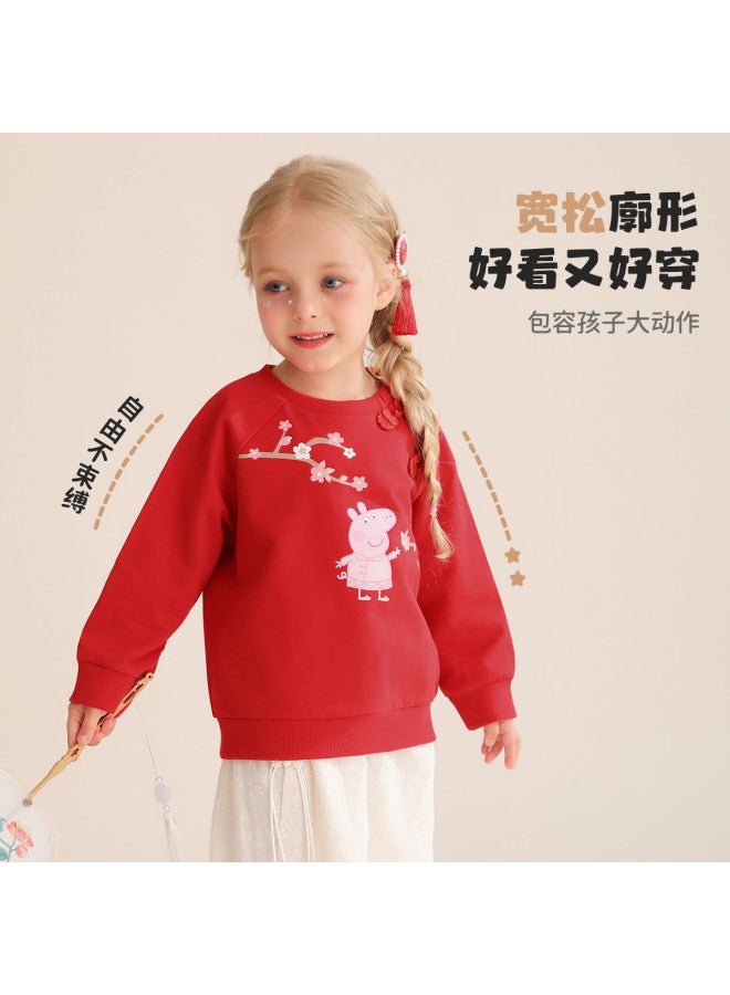 peppa Pig Spring Girls' Pure Cotton Soft Long-sleeve Pullover Hoodie - Chinese Style Baby Hoodie - Image 4