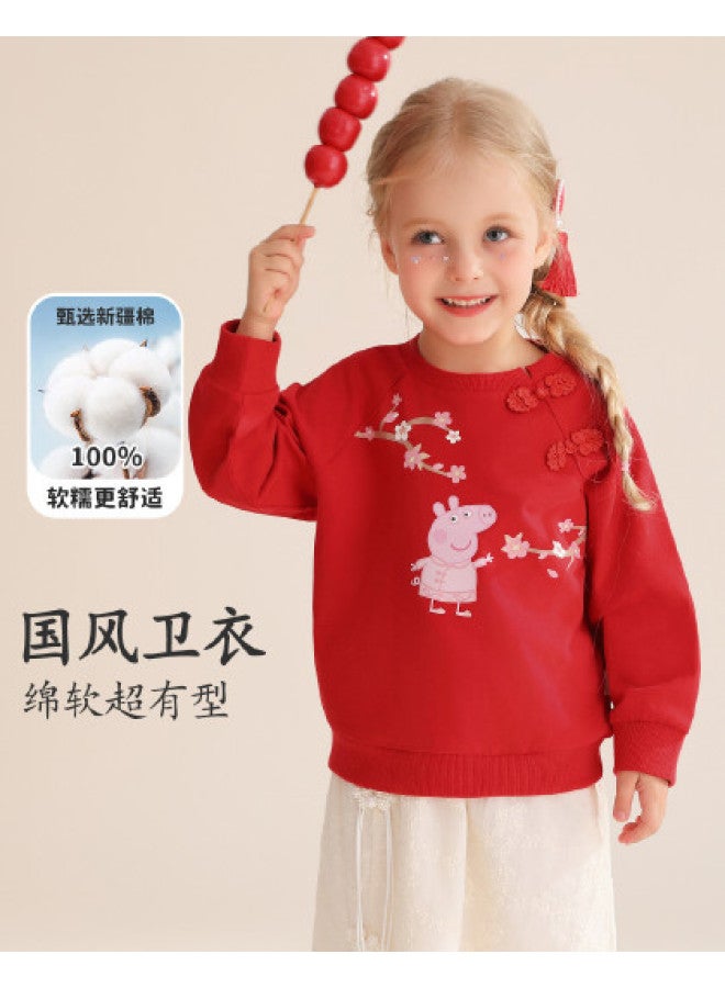 peppa Pig Spring Girls' Pure Cotton Soft Long-sleeve Pullover Hoodie - Chinese Style Baby Hoodie - Image 1