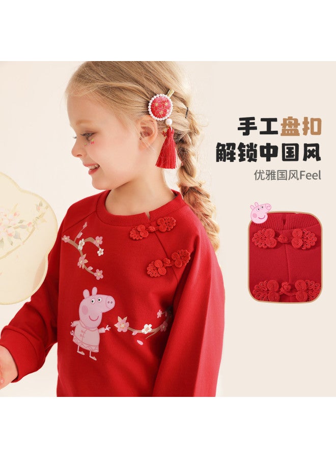 peppa Pig Spring Girls' Pure Cotton Soft Long-sleeve Pullover Hoodie - Chinese Style Baby Hoodie - Image 3