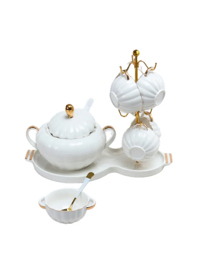 Bien Servi 16-Piece Elegant Design High Quality Soup Tureen Set White and Gold 16.9 x 26.1 x 46.1 cm SS29-16-G