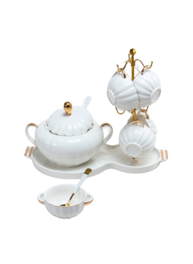 بين سيرفي طقم شوربة أنيق عالي الجودة  قطعة أبيض وذهبي