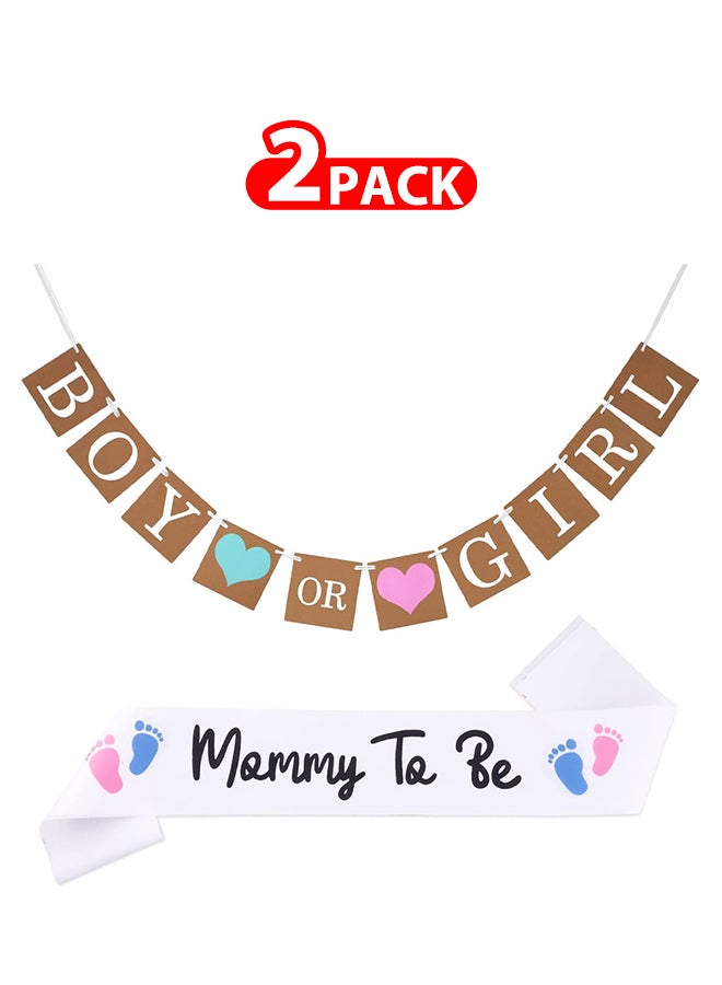 MARGOUN 2 Packs Boy or Girl Banner and Mommy to Be Sash Baby Shower Decorations Gender Reveal Bunting Flag Baby Gender Show Party Favors Pregnancy Announcement - Image 1