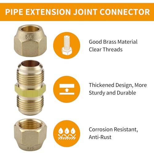 Timsec 2Packs AC Copper Pipe Extension Joint Connectors, 5/8-Inch Air Conditioning Pipe Coupling Adapters with Flare Nuts and Connectors, Free Welding, For Butt Copper Tube Diameter 5/8" (15.58mm) - Image 2