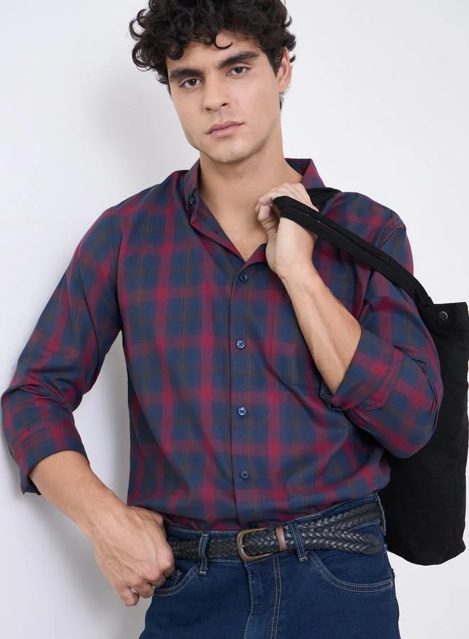 Styli Men Regular Fit Checked Full Sleeve Shirt