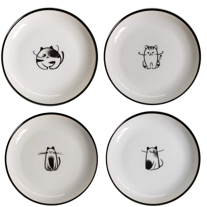 XinHuiGY XinHuiGY Cat Ceramic Side Sauce Dishes Seasoning Dish Sushi Soy Dipping dishCookie Serving DishesMeow Porcelain Small Tea Bag Holder Set of 4 Cat 