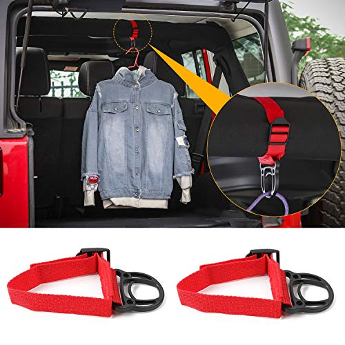 JeCar 2PCS Roll Bar Coat Hanger Clothes Hook for Jeep Wrangler CJ YJ TJ LJ JK JKU JL JLU JT Sports Sahara Freedom Rubicon & Unlimited X 2/4 Door (Red) - Image 1