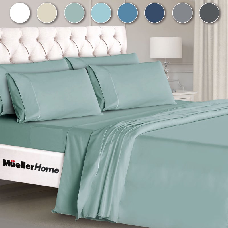 Mueller Ultratemp Bed Sheets Set  Super Soft 1800  6 Piece California King Sheet Sets  Deep Pocket up to 16""  Transfers Heat  Breathes Better  Hypoallergenic  Wrinkle-Resistant  Oeko-TEX  Light Teal - Image 1