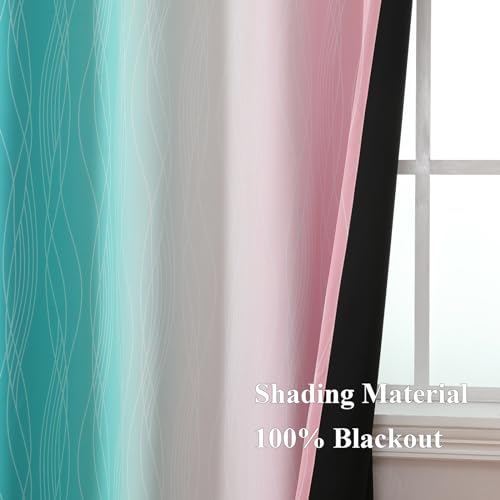Estelar Textiler Pink and Teal Gradient Blackout Curtains for Bedroom, Thermal Insulated Ombre Drapes 84 Inches Long, Full Room Darkening Energy Saving Curtains for Living Room, 52Wx84L, 2 Panels - Image 5