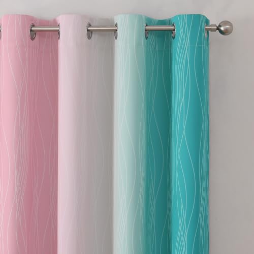 Estelar Textiler Pink and Teal Gradient Blackout Curtains for Bedroom, Thermal Insulated Ombre Drapes 84 Inches Long, Full Room Darkening Energy Saving Curtains for Living Room, 52Wx84L, 2 Panels - Image 4