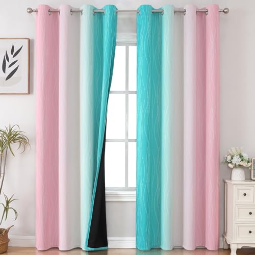 Estelar Textiler Pink and Teal Gradient Blackout Curtains for Bedroom, Thermal Insulated Ombre Drapes 84 Inches Long, Full Room Darkening Energy Saving Curtains for Living Room, 52Wx84L, 2 Panels - Image 2