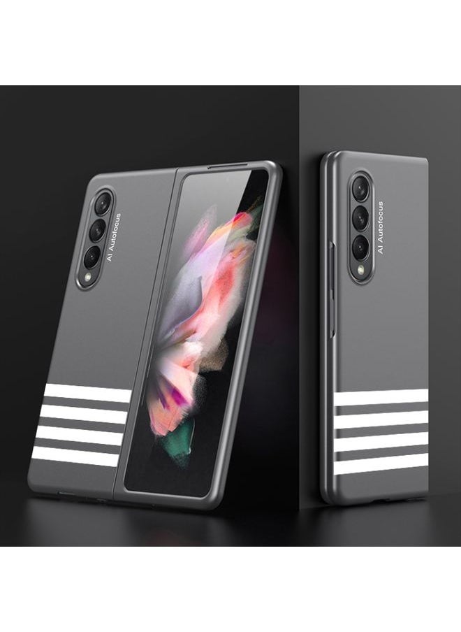 Generic Case Cover For Samsung Galaxy Z Fold 3 5G Ultra-thin Full Coverage Painted Protective Case Four Bars Grey 