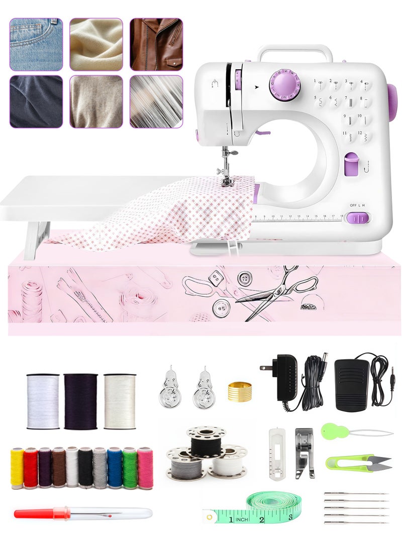 12-Stitch Electric Sewing Machine with Extension Table - Double Line and Double Speed - Portable Multifunctional Sewing Machine for Beginners and Kids - Image 1