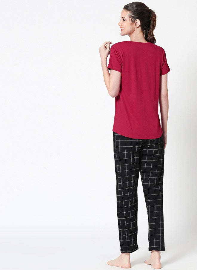 Zeyo Women Red & Black Printed Night Suit Set - Image 5
