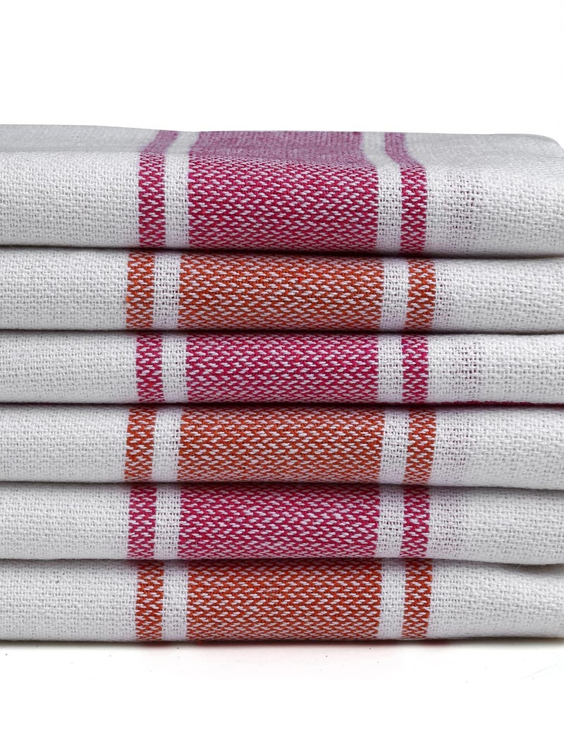 Arrabi Multi Stripes Handwoven Cotton Hand Towel (Set of 6) | ARHT-1015-1016-x6 - Image 2