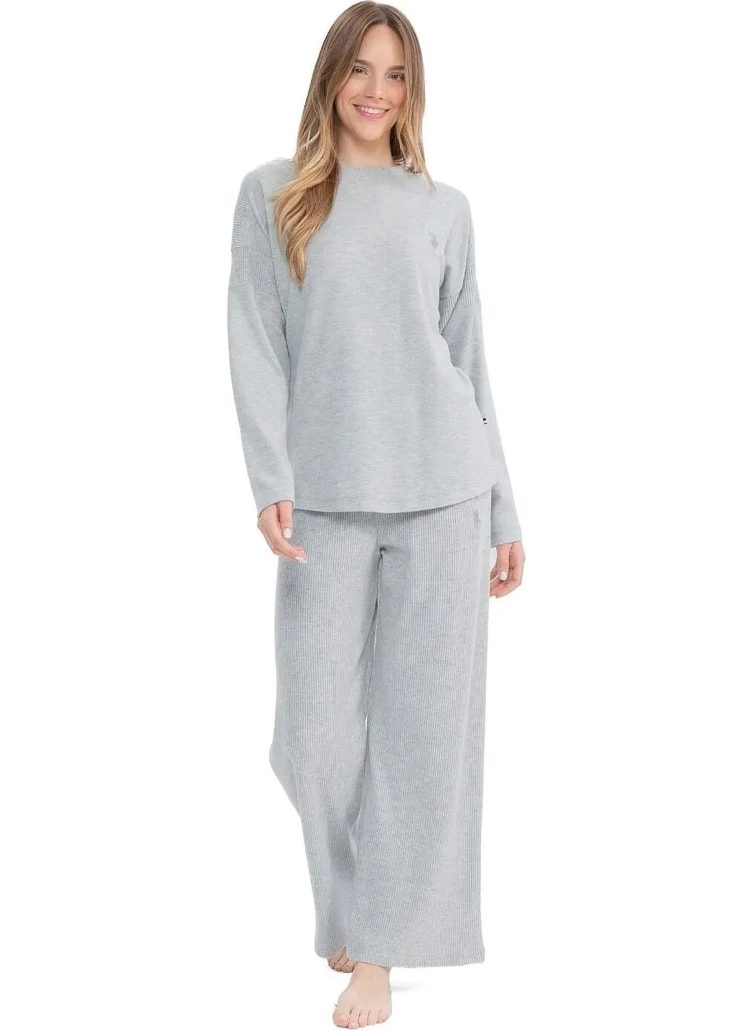 يو اس بولو اسن 17085 Women's Soft Fabric Long Sleeve Round Neck Pajama Set-Grimelanj