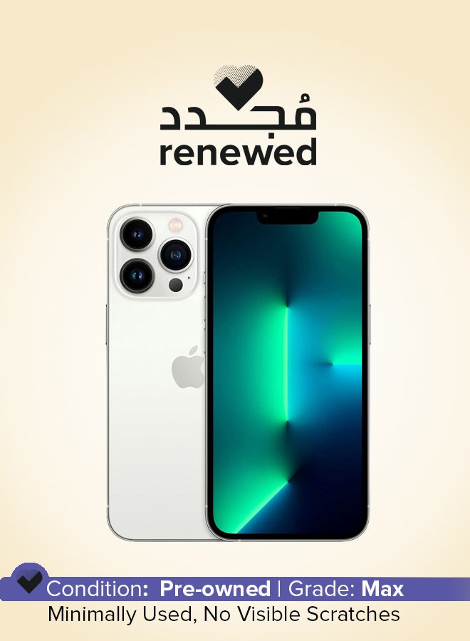 ابل  مُجدد - هاتف آيفون 13 برو ماكس بسعة 128 جيجابايت بلون فضي وتقنية 5G مع تطبيق فيس تايم - نسخة عالمية - Image 1