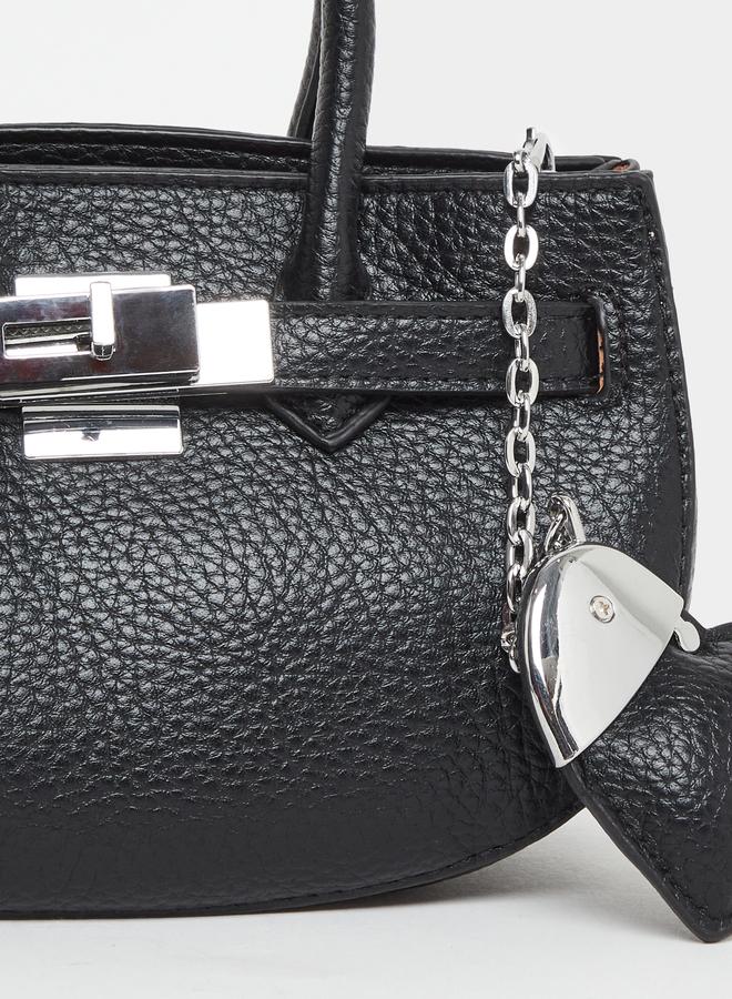 Styli Solid Dual Handle Handbag with Heart Drop - Image 2