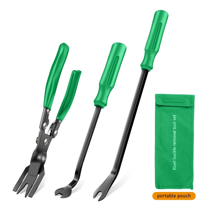 GOOACC Auto Trim Removal Tool Set 3Pcs No Scratch Pry Tool Kit with Storage Bag for Car Body Clips Door Panel Car Clips Dashboard Repair Green - Image 1