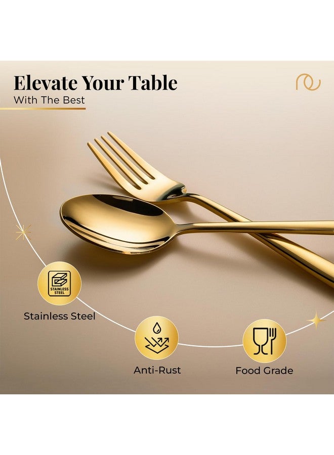 FrenchWare أدوات المائدة الفرنسية (مجموعة من 12، ملاعق من الفولاذ المقاوم للصدأ PVD ذهبية - 6 وشوك - 6)، 100% درجة غذائية، غير سامة، مقاومة للصدأ، آمنة في غسالة الصحون، مجموعة هدايا مثالية لجميع المناسبات - Image 3