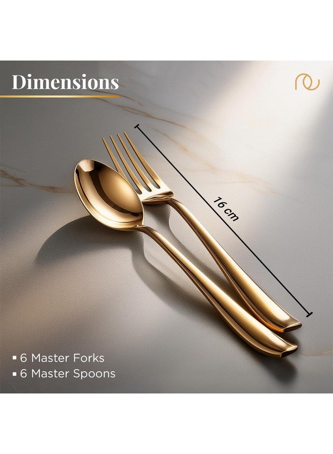 FrenchWare أدوات المائدة الفرنسية (مجموعة من 12، ملاعق من الفولاذ المقاوم للصدأ PVD ذهبية - 6 وشوك - 6)، 100% درجة غذائية، غير سامة، مقاومة للصدأ، آمنة في غسالة الصحون، مجموعة هدايا مثالية لجميع المناسبات - Image 5