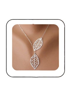 Aukmla Boho Leaf Necklace Silver Pendant Necklaces Chain Jewelry For Women And Girls  - Image 1