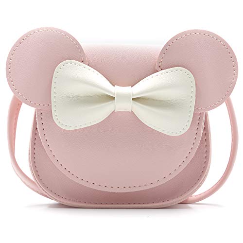 HXQ Little Mouse Ear Bow Crossbody Purse,PU Shoulder Handbag for Kids Girls Toddlers(Pink) - Image 1